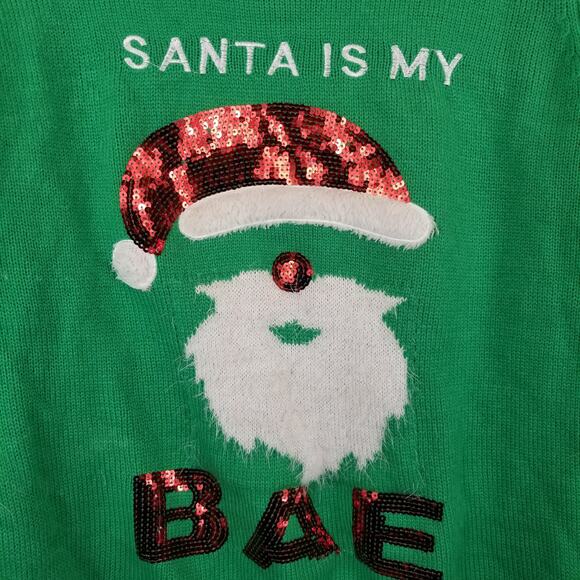 Ugly Christmas Sweater Santa Is My BAE Size M Medium - Picture 3 of 4
